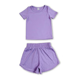 Short sleeves purple top shorts kids girls yoga active set