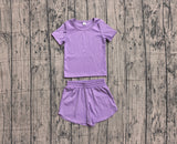 Short sleeves purple top shorts kids girls yoga active set