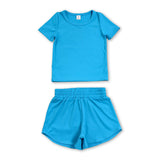 Short sleeves blue top shorts kids girls yoga active set