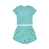 Short sleeves mint top shorts kids girls yoga active set