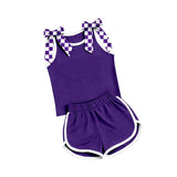 Sleeveless purple plaid bow top shorts team girls outfits