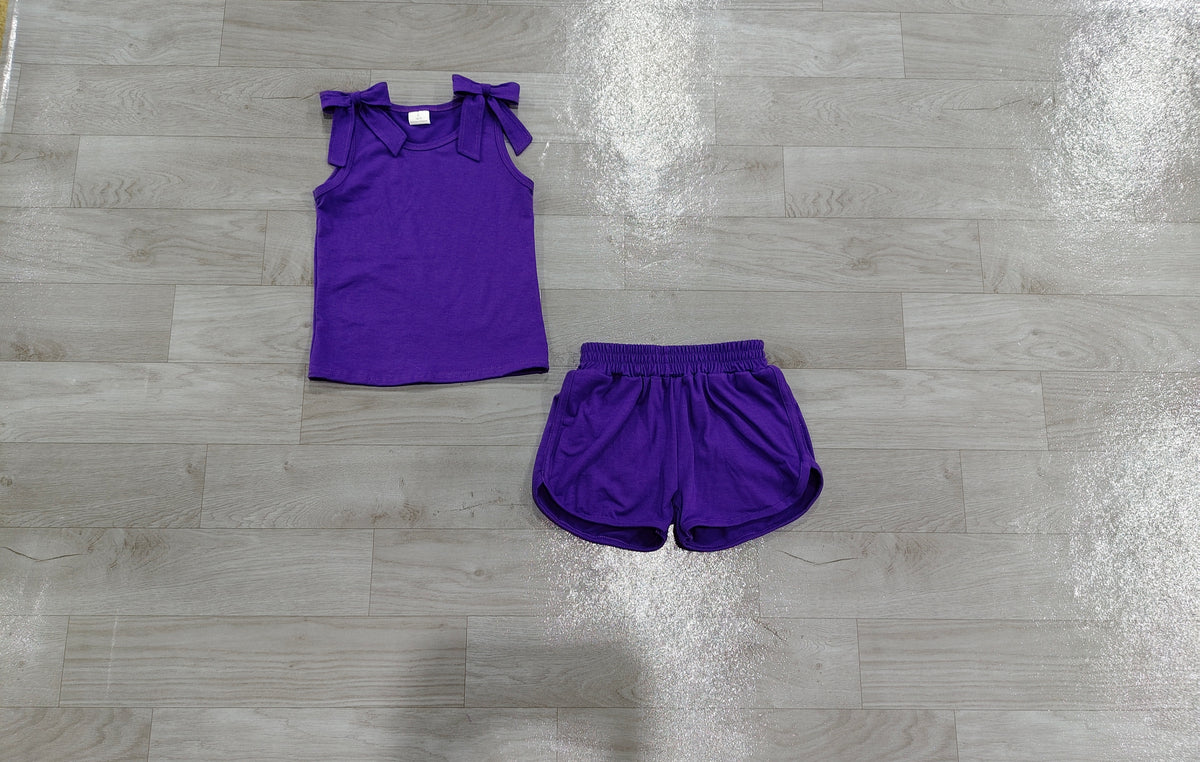 Sleeveless purple bow top shorts team girls outfits