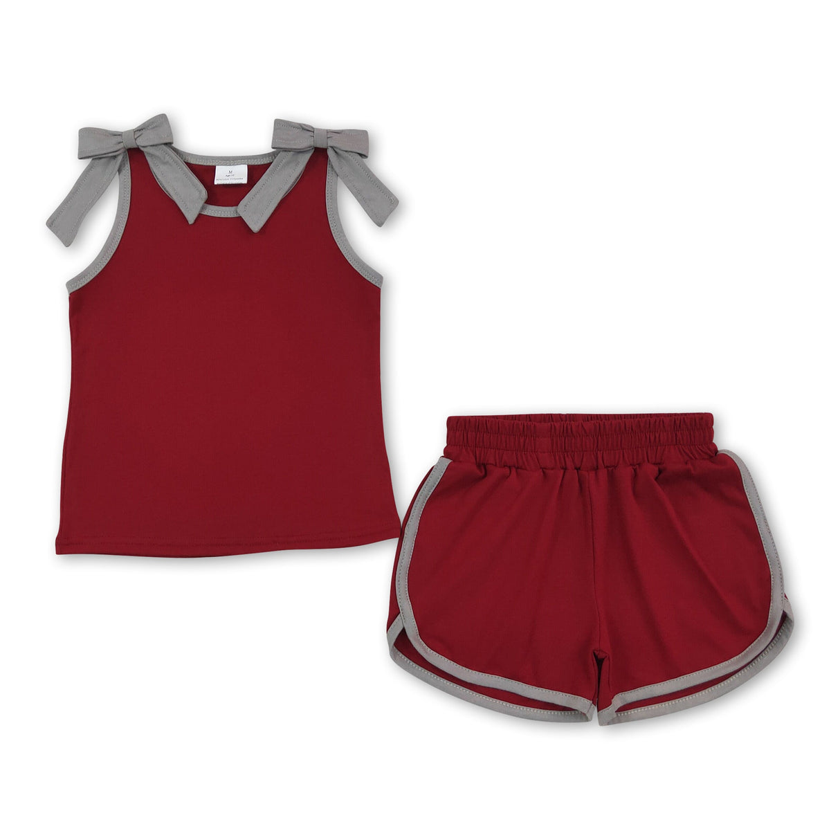 Sleeveless grey bow maroon top shorts team girls outfits