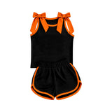 Sleeveless orange bow top shorts team girls outfits