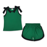 Sleeveless black bow green top shorts girls team outfits