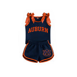 Sleeveless orange bow navy top shorts A U team girls outfits