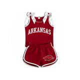 Sleeveless white bow top hog shorts team girls outfits