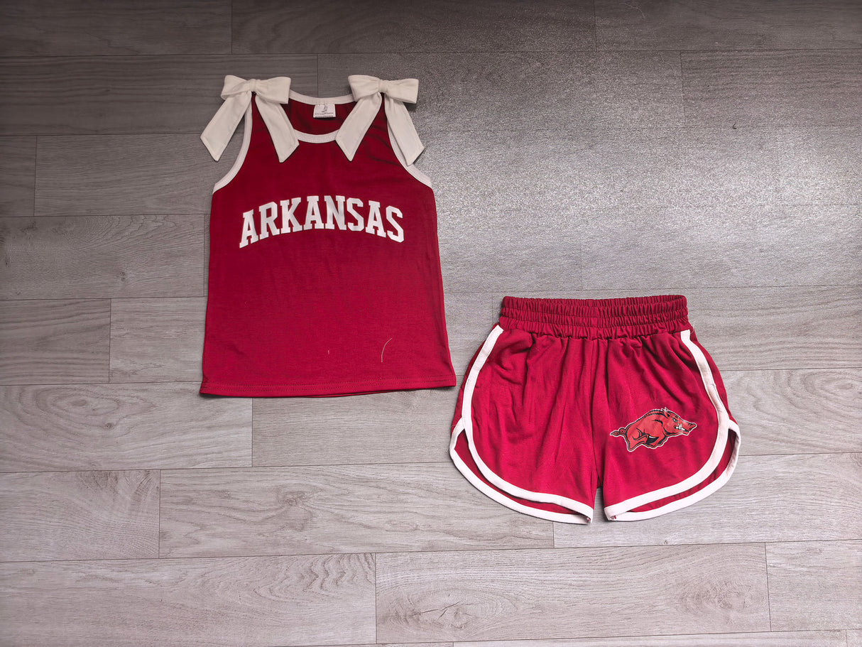 Sleeveless grey bow top elephant shorts A team girls outfits