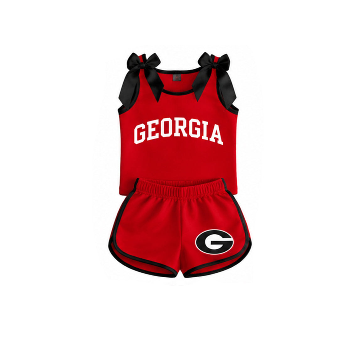 Sleeveless black bow red top shorts G team girls outfits
