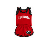 Sleeveless black bow red top shorts G team girls outfits