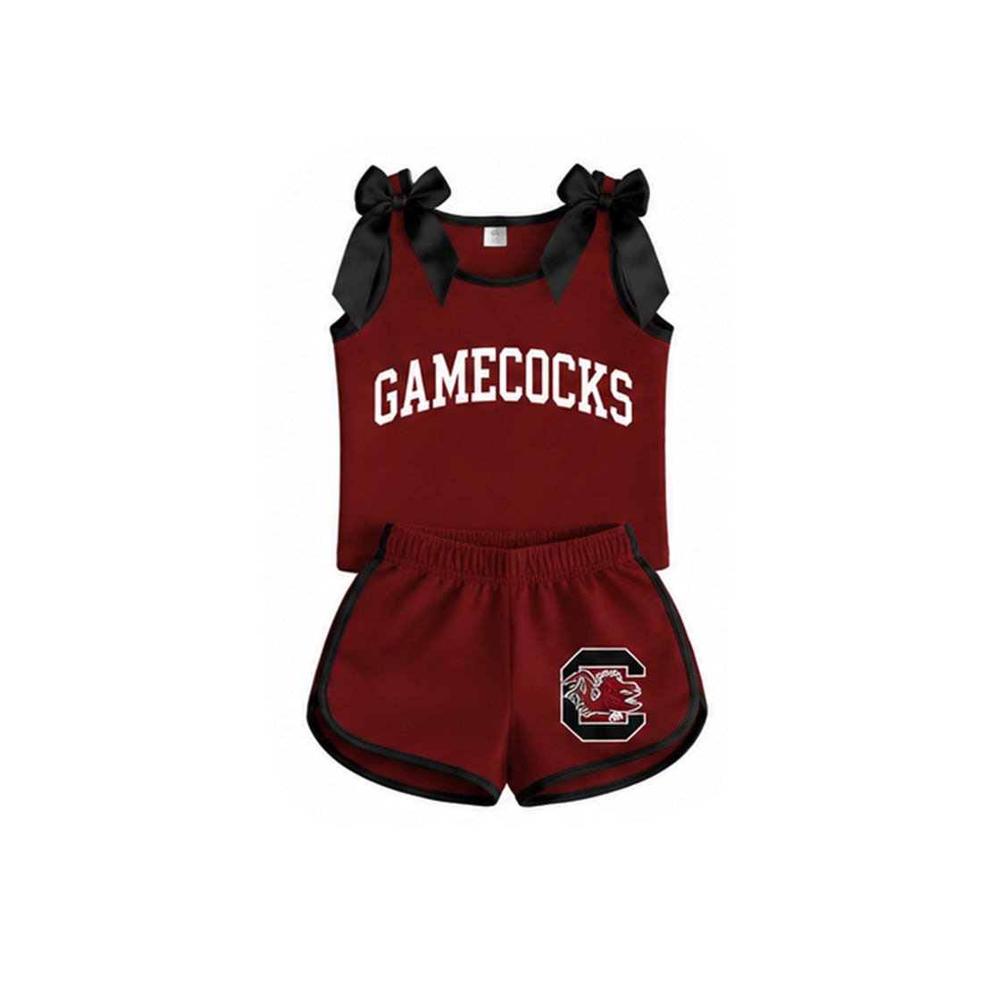 Sleeveless black bow maroon top shorts team girls outfits