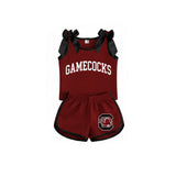 Sleeveless black bow maroon top shorts team girls outfits