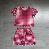 Short sleeves plaid scallop top shorts girls team outfits