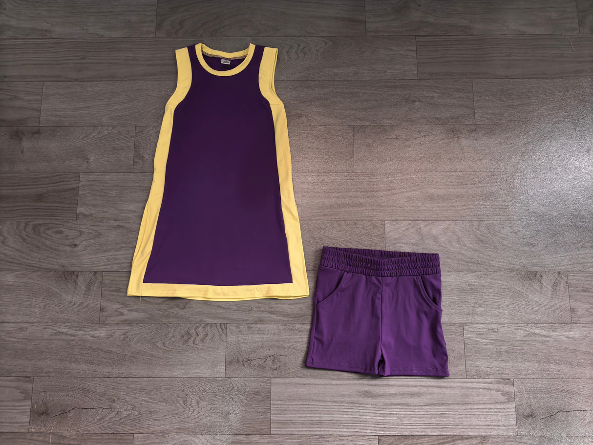 Purple yellow dress shorts girls team active outfits
