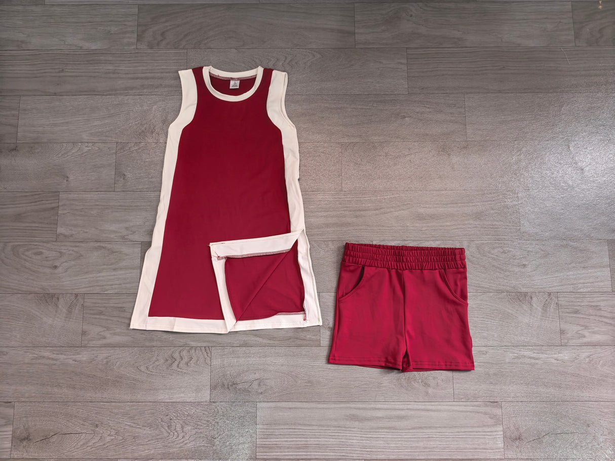 Maroon white dress shorts girls team active outfits