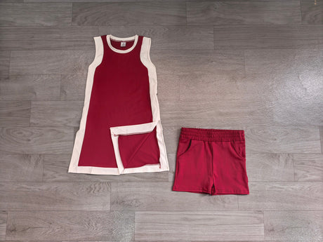 Maroon white dress shorts girls team active outfits