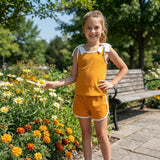 Sleeveless white bow orange top shorts girls team set