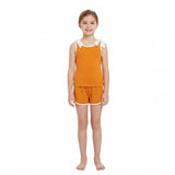 Sleeveless white bow orange top shorts girls team set