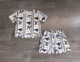 Short sleeves light blue bow rams girls team scallop outfits