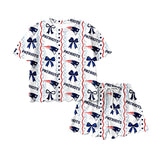 Short sleeves navy bow girls team scallop outfits