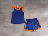 Sleeveless orange bow blue top shorts girls team set