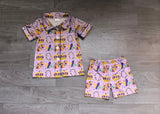 Donut kids girls Mardi Gras button down pajamas