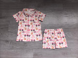 Short sleeves pink golf button down girls pajamas set