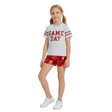Red game day vinyl top shorts girls team clothes