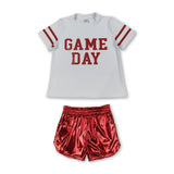 Red game day vinyl top shorts girls team clothes