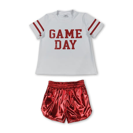 Red game day vinyl top shorts girls team clothes
