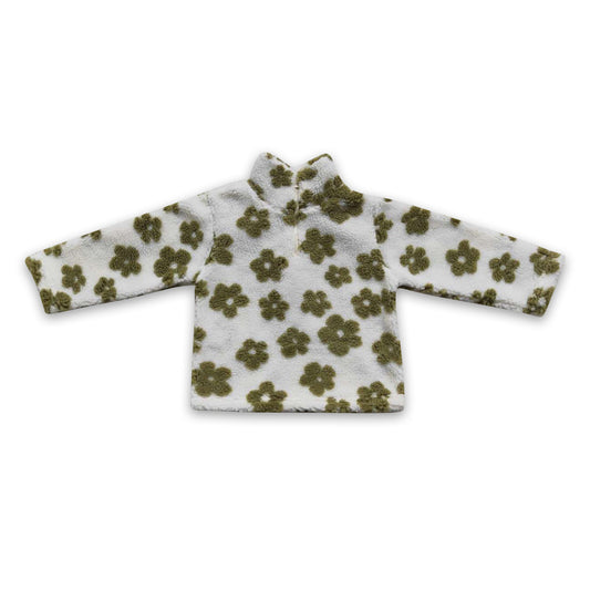 Green flower thick kids girls pullover