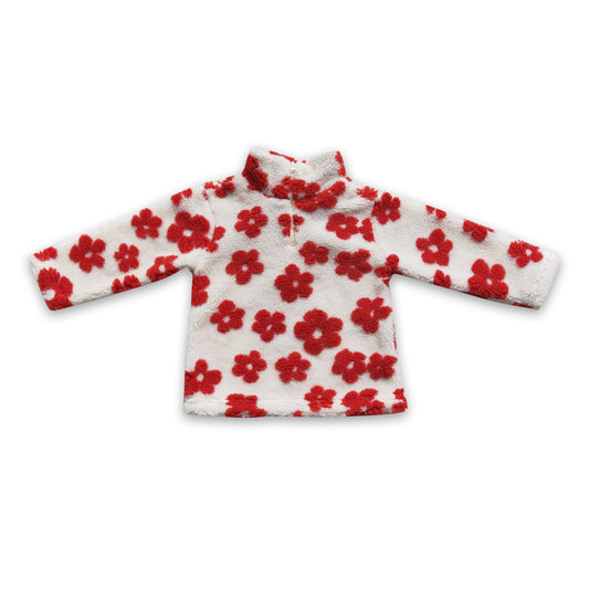Red flower thick kids girls pullover