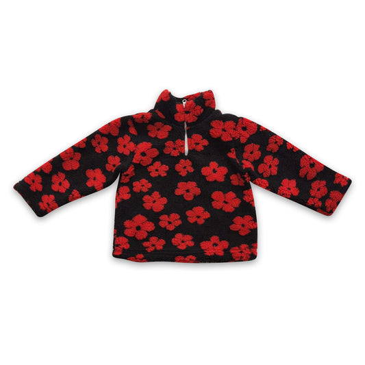 Black red flower thick kids girls pullover