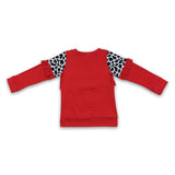 Cow print red long sleeves girls ruffle shirt