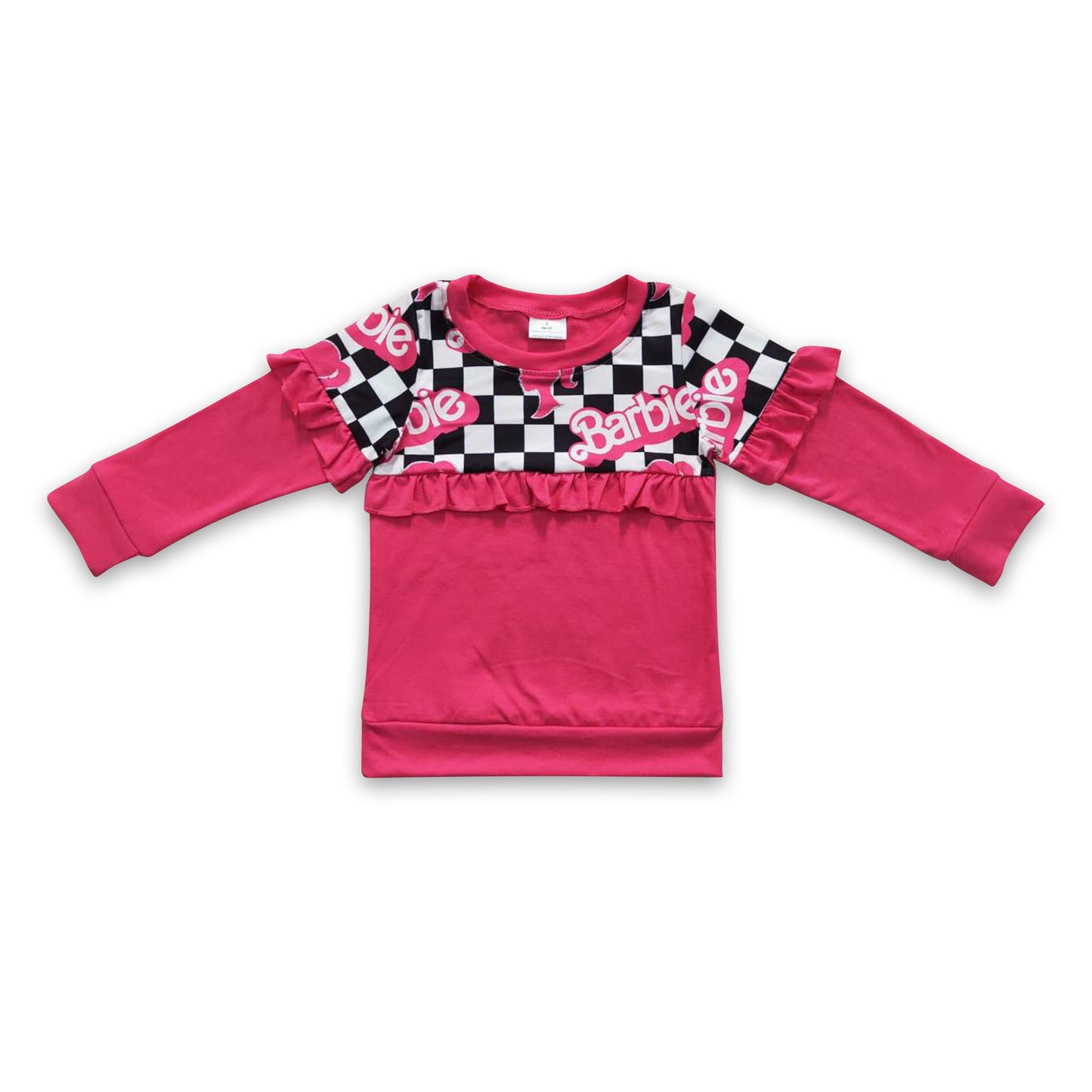 Hot pink plaid party girls ruffle shirt