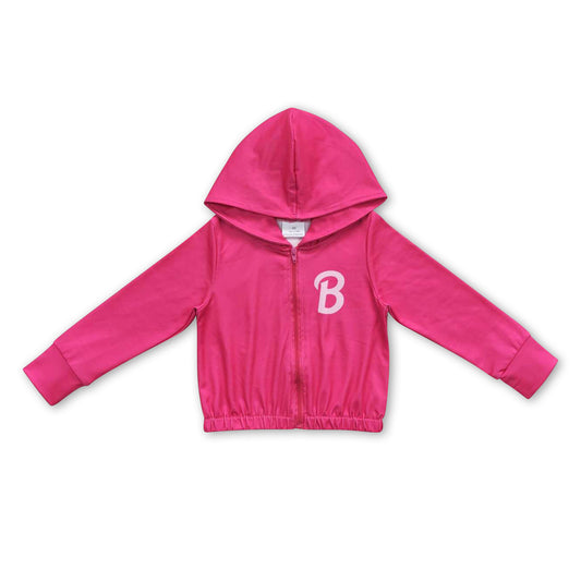 Hot pink B hooded party girls jacket