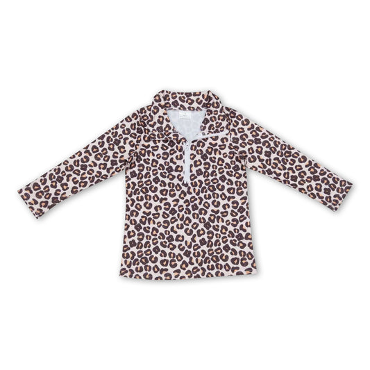 Leopard long sleeves kids girls pullover
