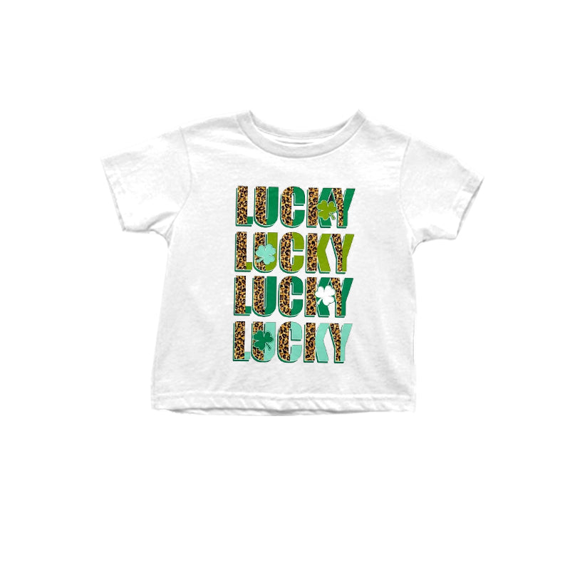 Short sleeves lucky clover leopard girls st patrick's day shirt