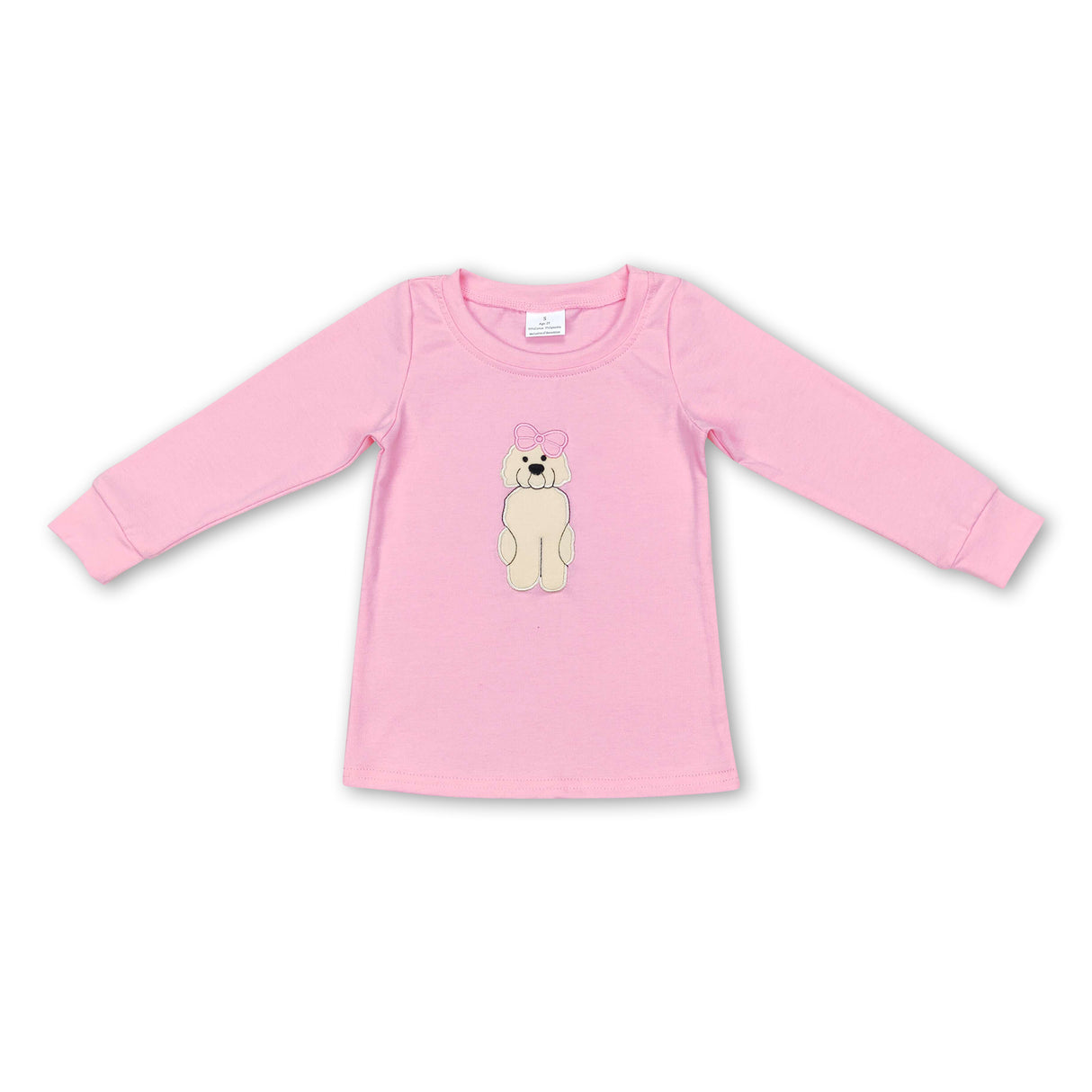 Pink dog bow long sleeves kids girls shirt