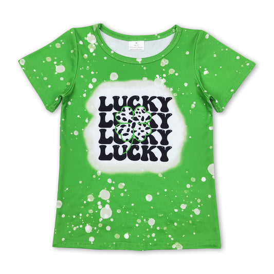 Green bleached lucky clover girls st patrick's day shirt