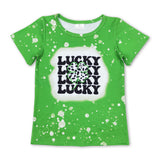Green bleached lucky clover girls st patrick's day shirt