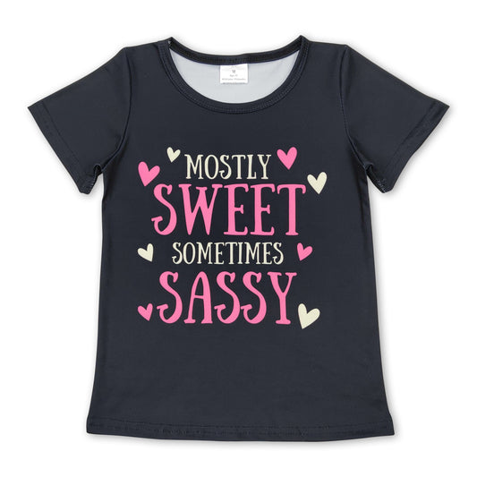 Mostly sweet sometimes sassy heart girls shirt