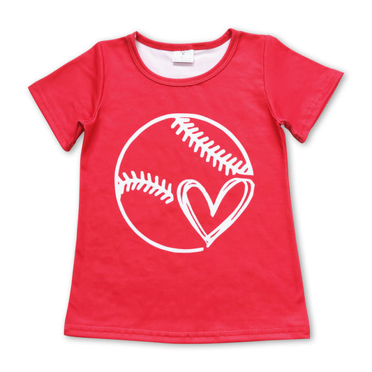 Red short sleeves baseball heart baby kids shirt