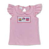 Pink flutter sleeves cake balloon gift kids girls birthday shirt
