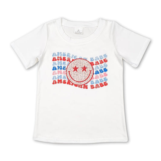 American babe leopard smile girls 4th of july shirt