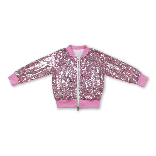 Pink sequin zipper baby girls winter coat