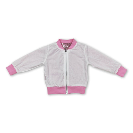 Pink sequin zipper baby girls winter coat