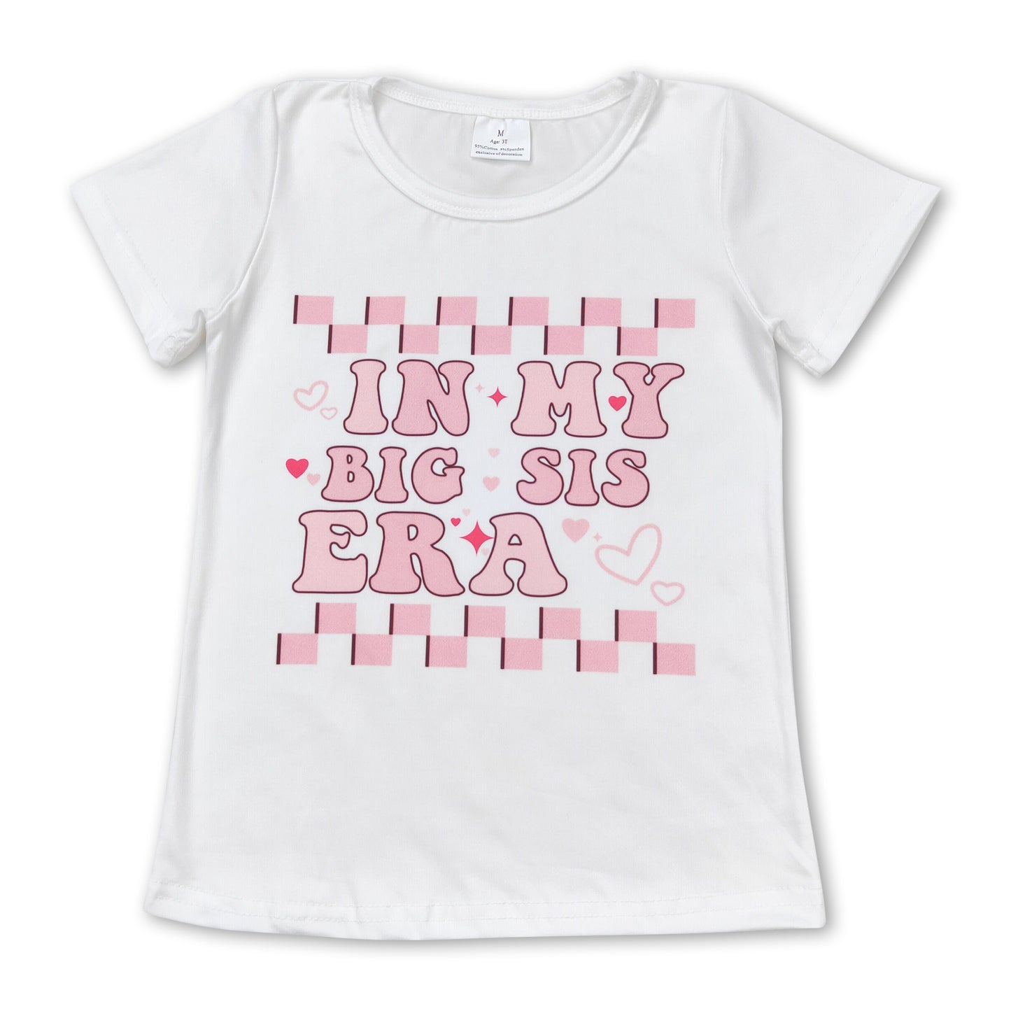 Short sleeves pink plaid big sister singer girls shirt