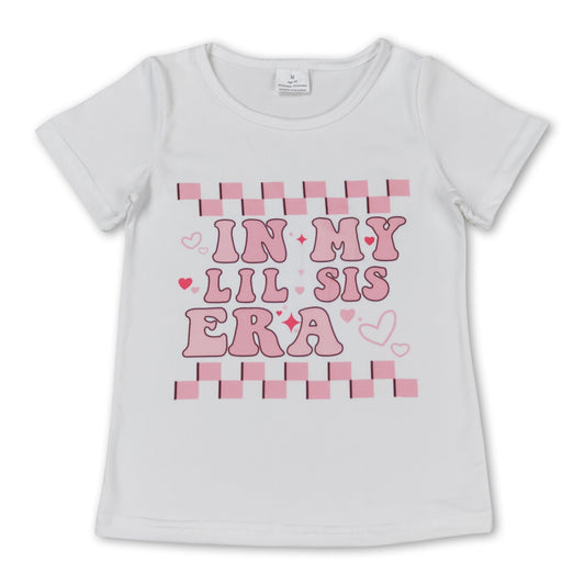 Short sleeves pink plaid little sister singer girls shirt