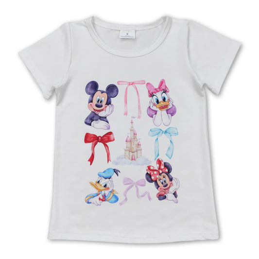 White short sleeves bow castle duck mouse girls shirt